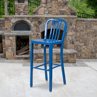 Flash Furniture CH-61200-30-BL-GG 30" Metal Stool with Back in Blue